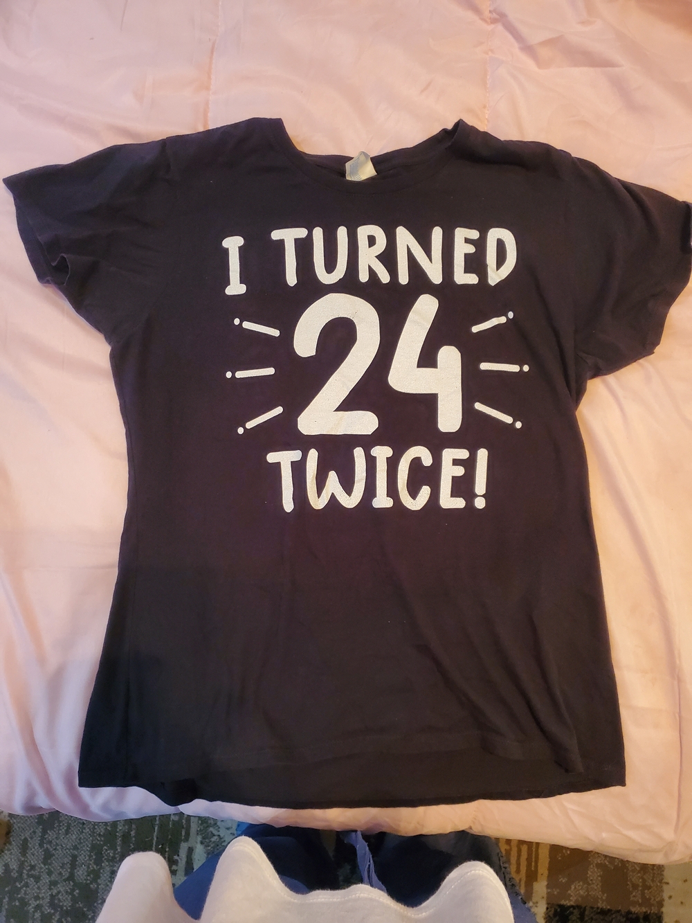 Port and Company Black Tee with White Graphic - "I Turned 24 Twice!"